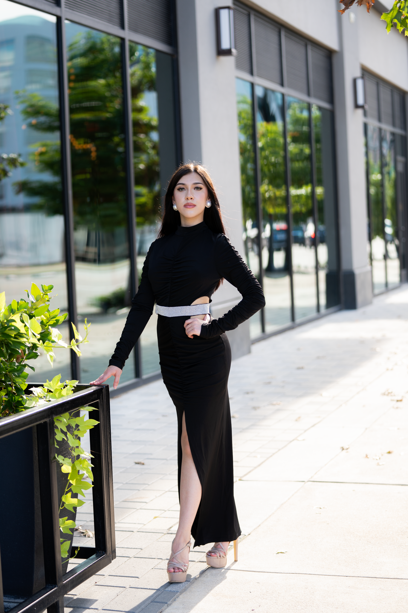 Cut Out Waist Bodycon Black Dress