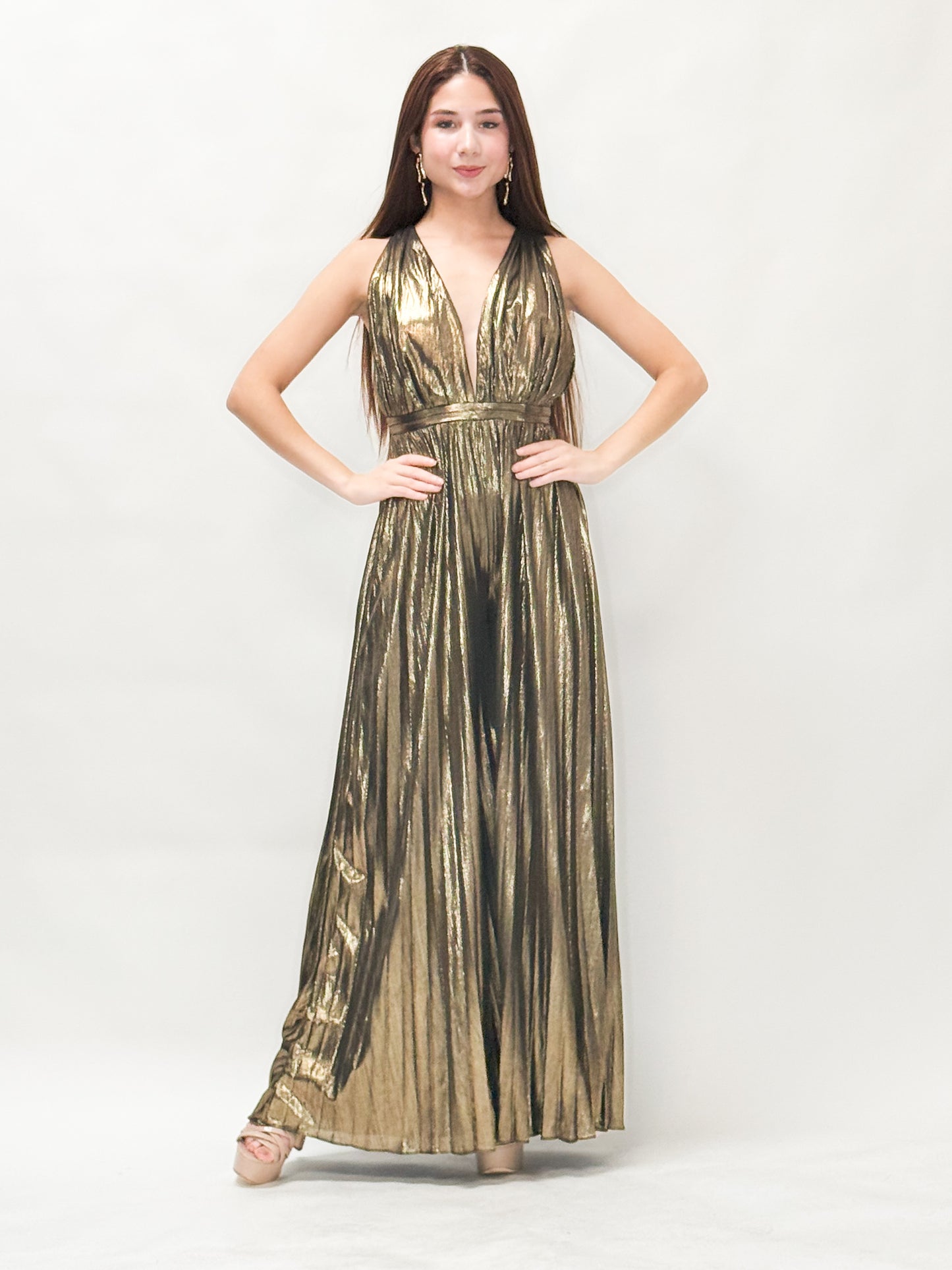 Metallic Pleated Jumpsuit