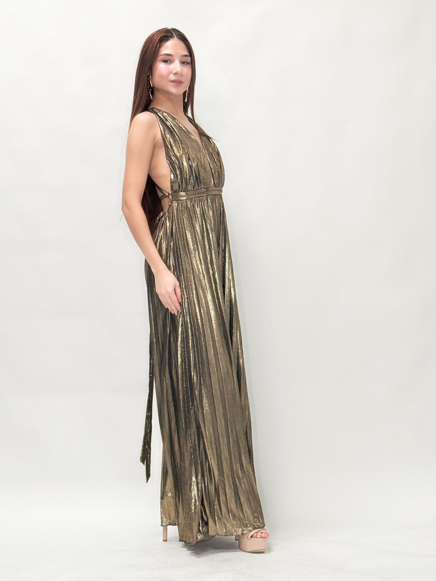 Metallic Pleated Jumpsuit