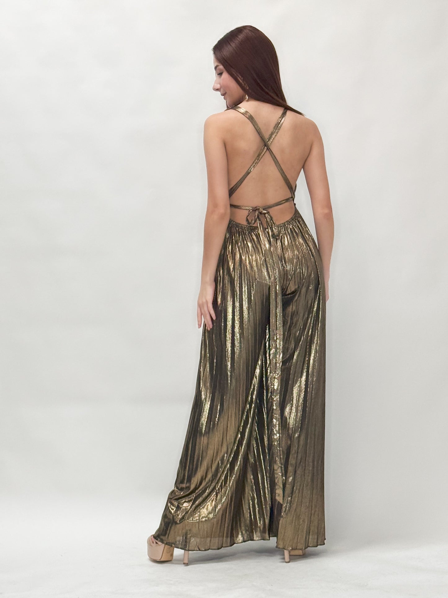 Metallic Pleated Jumpsuit