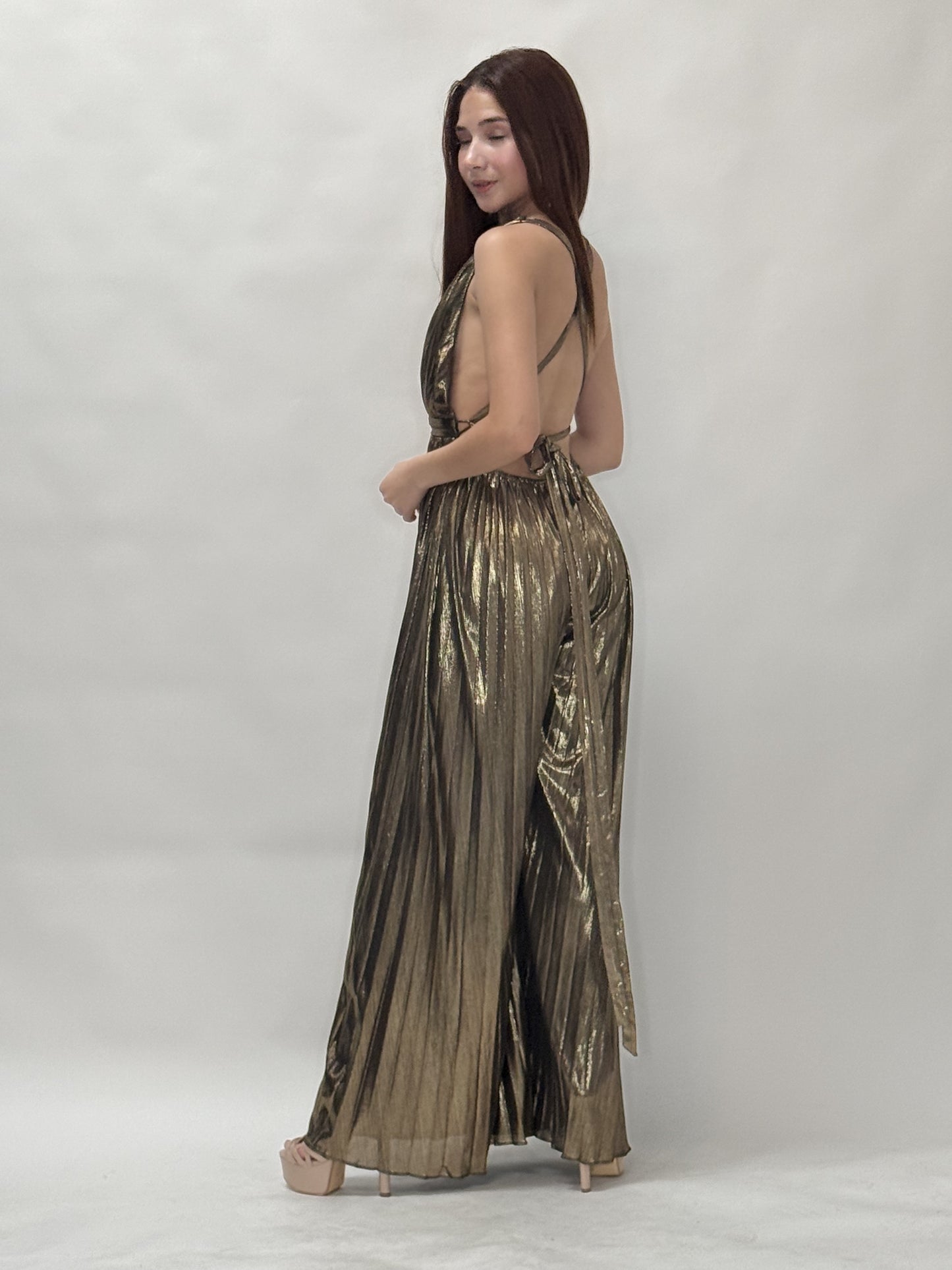 Metallic Pleated Jumpsuit