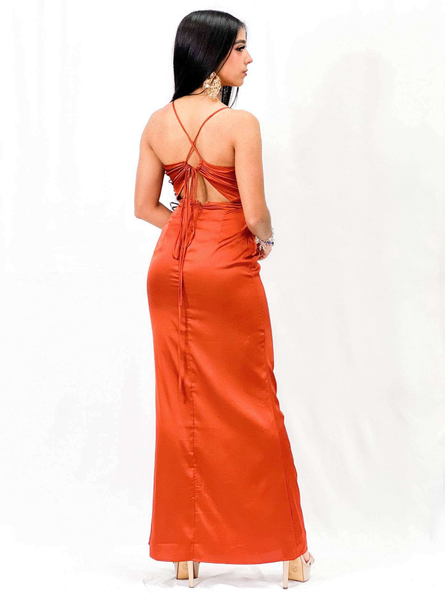 Satin Brown Cami Maxi Dress