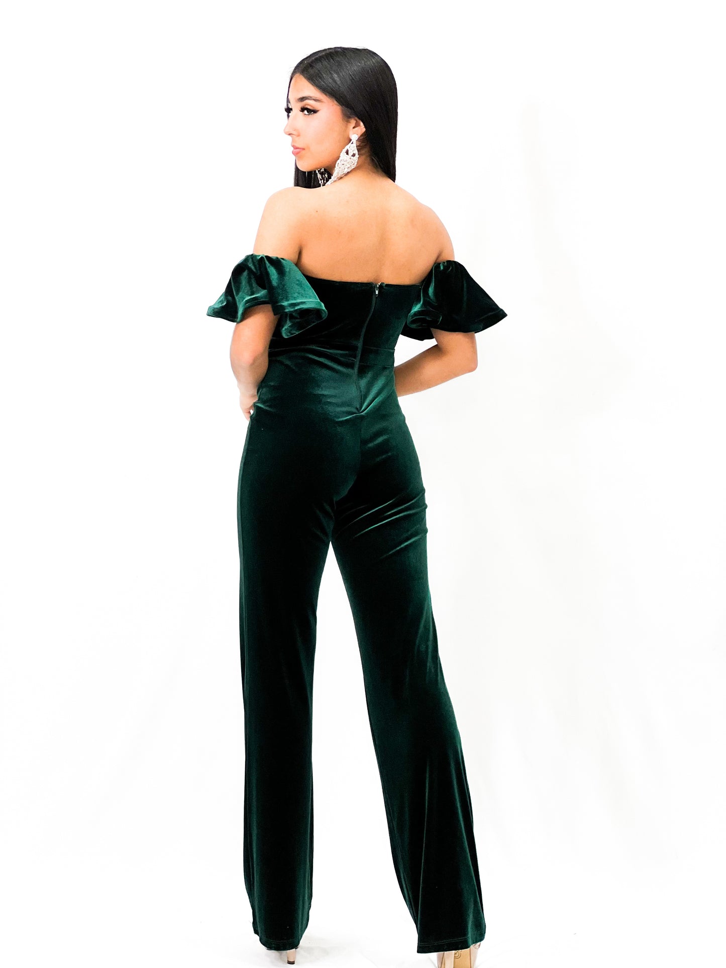 Broche Centered Velvet Off Shoulder Jumpsuit
