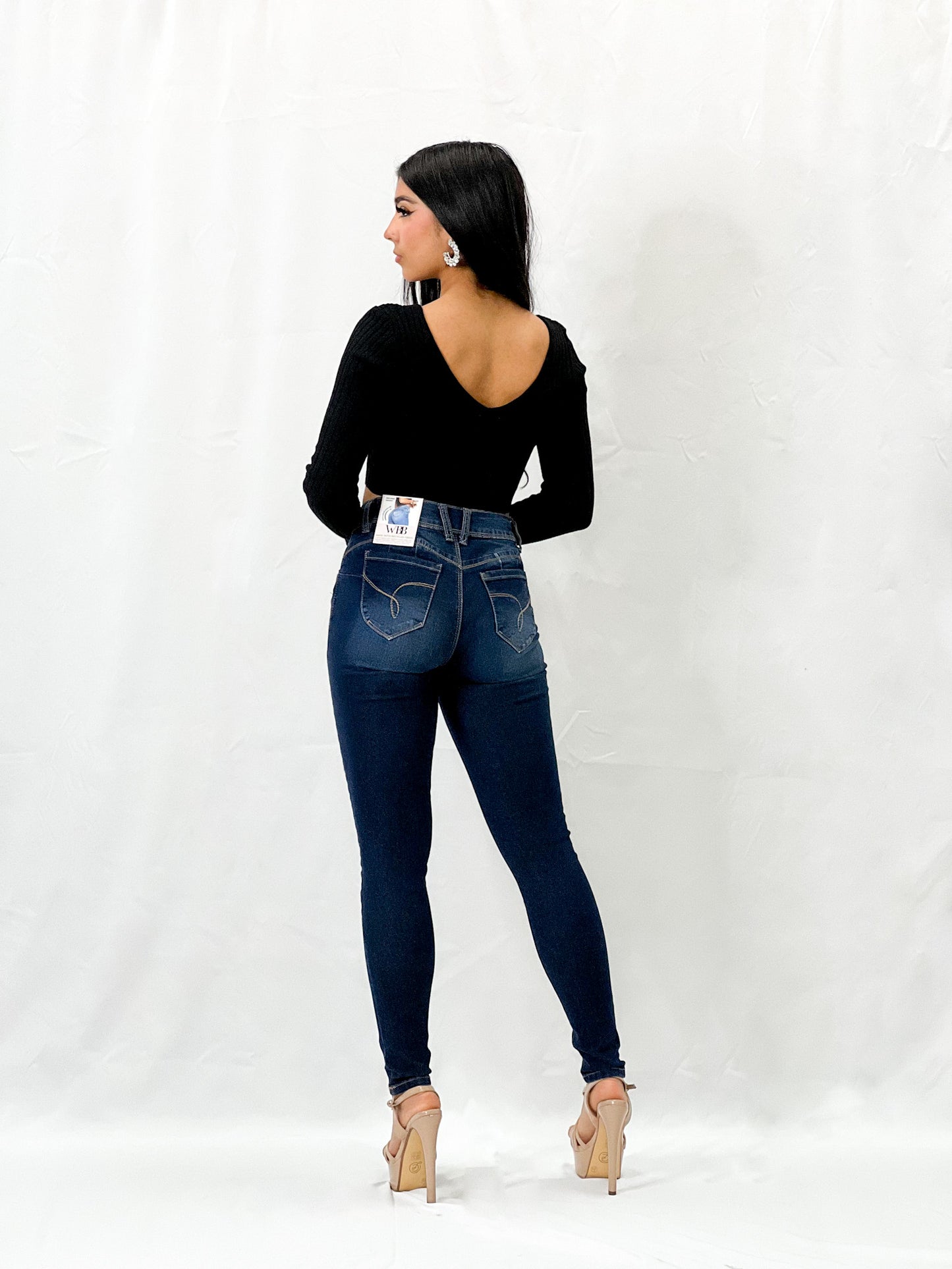 Long Sleeve Ribbed Knit Crop Sweater V-Neck