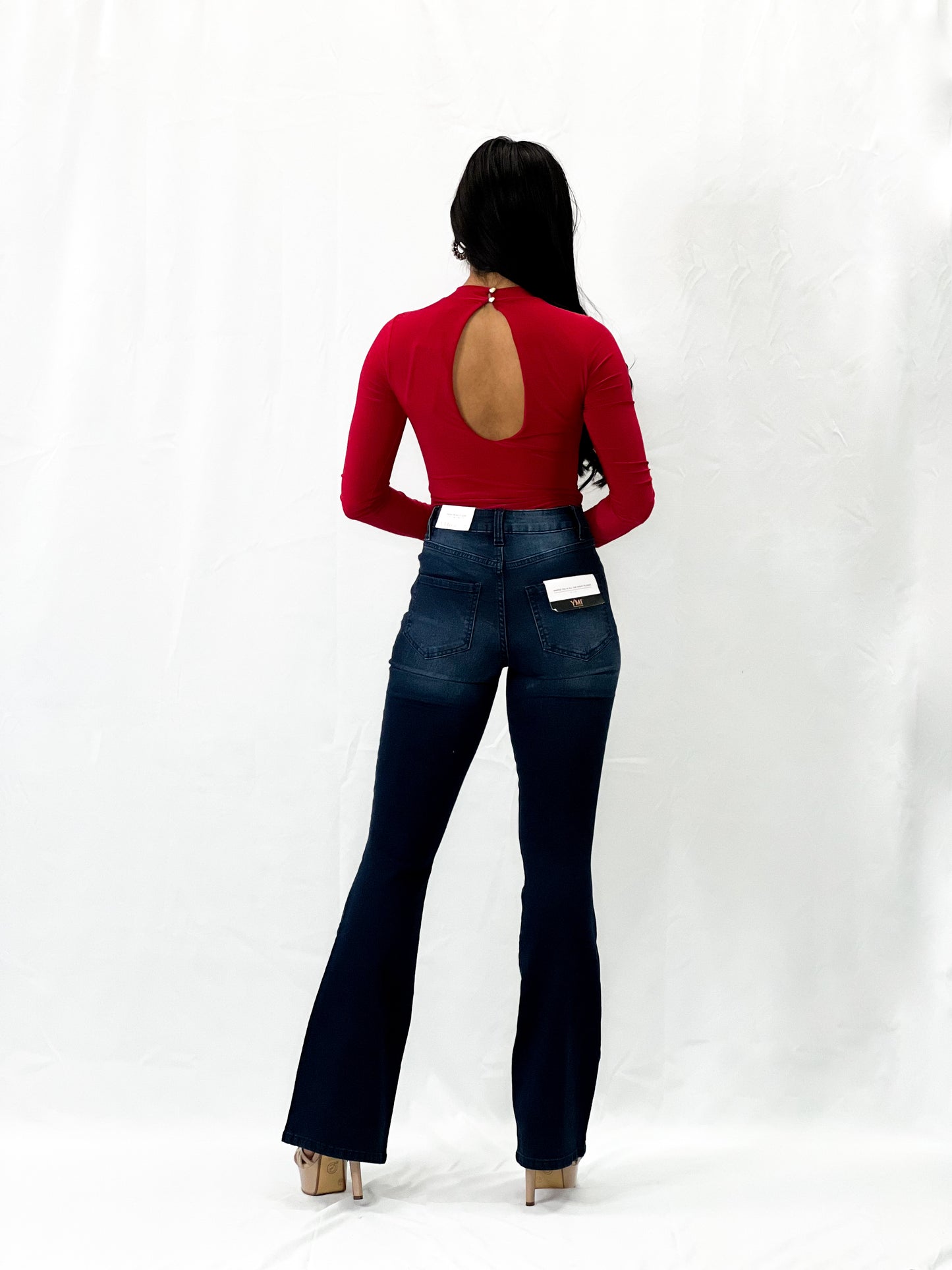Cut Out Back Mock Neck Basic Bodysuit