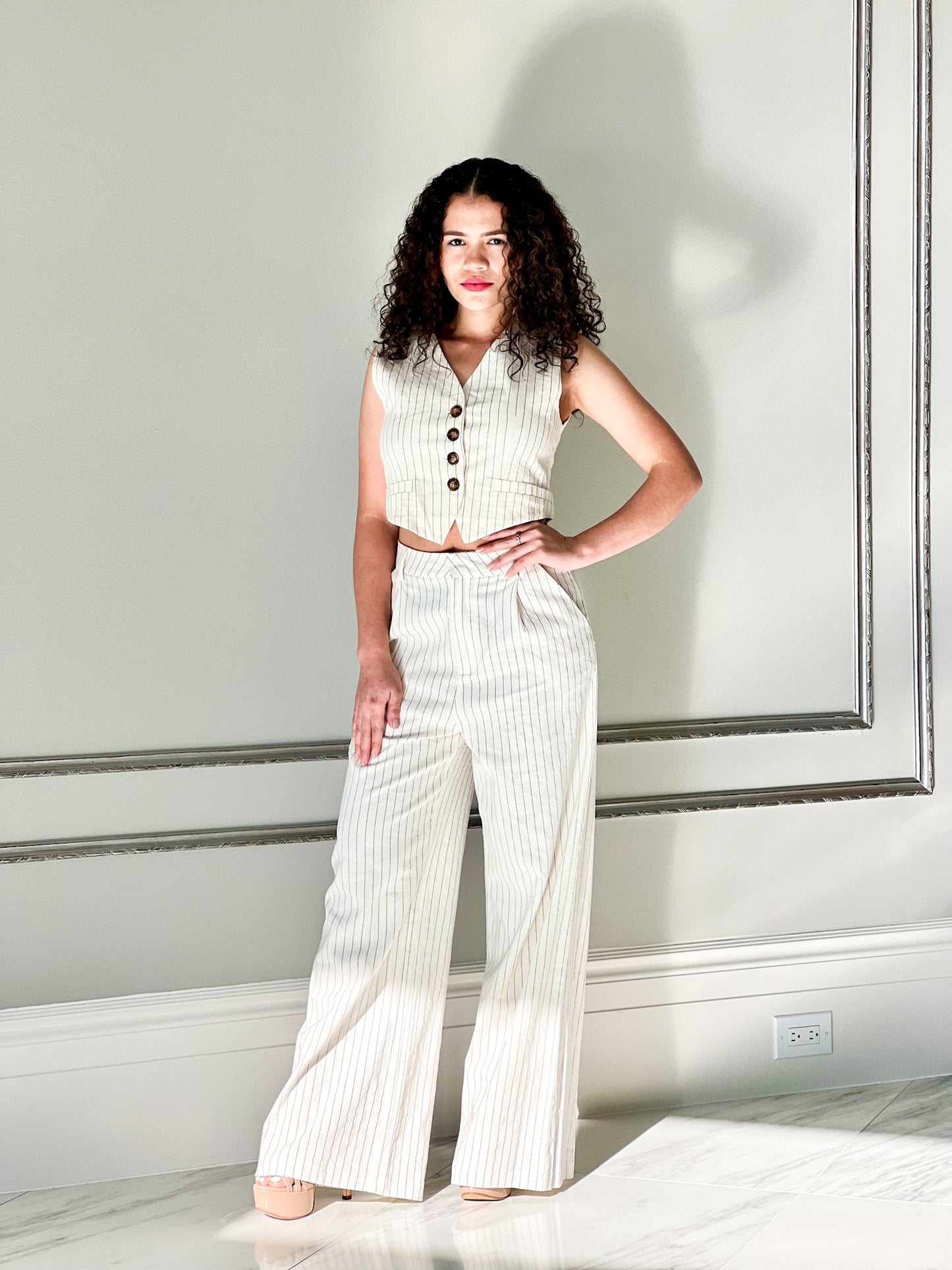 Striped Inverted Pleat Wide-Leg Pants