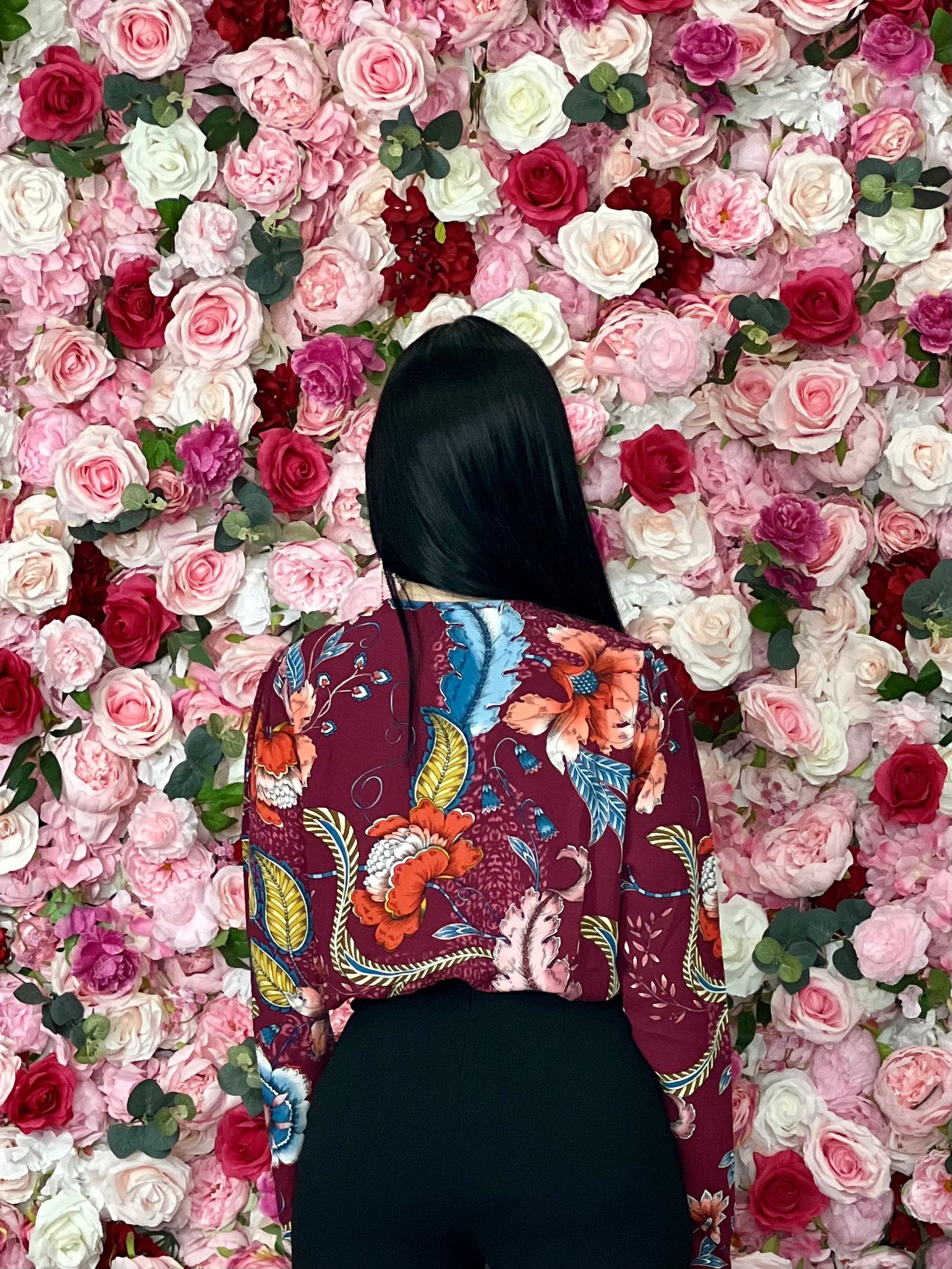 Wine Floral Long Sleeve Bodysuit