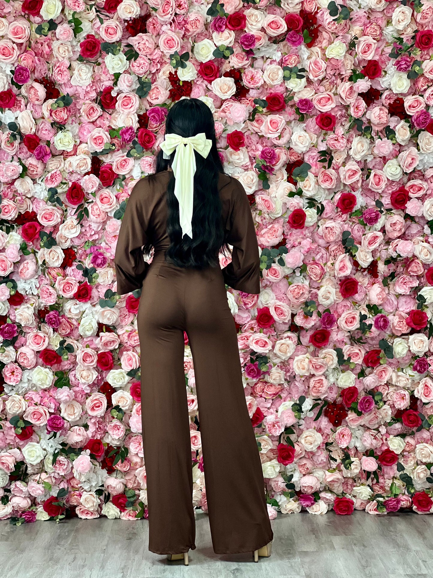 Twisted V Neckline Three Quarter Sleeve Jumpsuit