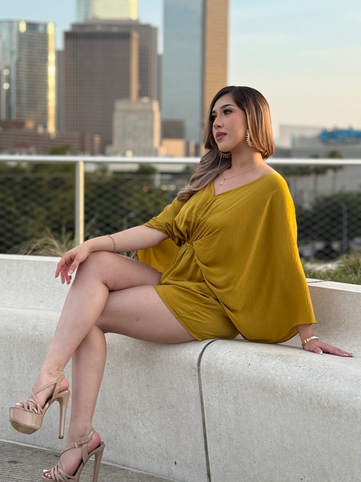 Kimono Sleeve Tie Back Neck Elastic Waisted Romper