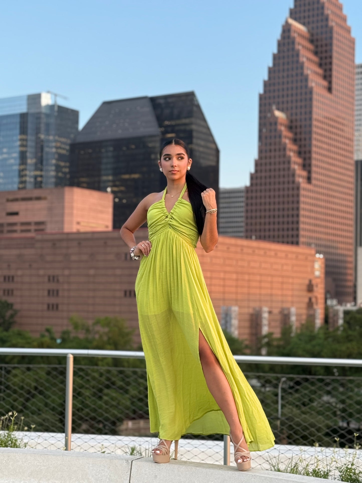 Halter Cut-Out F Chest Smocked Maxi Dress