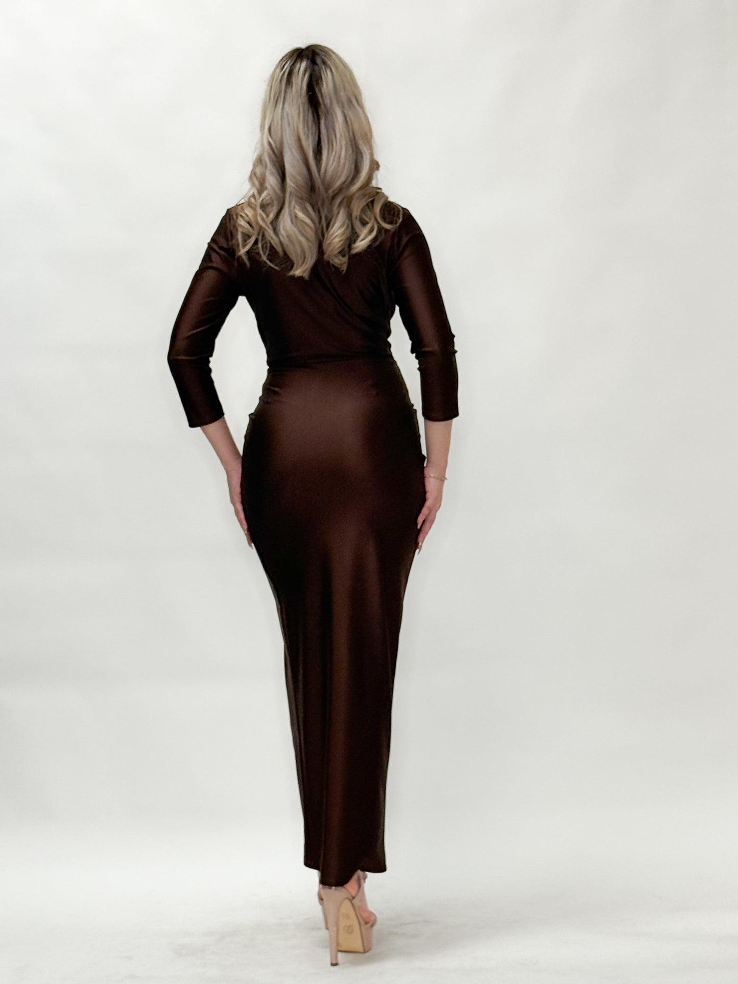 Open Front Midi Dress 3/4 Sleeves