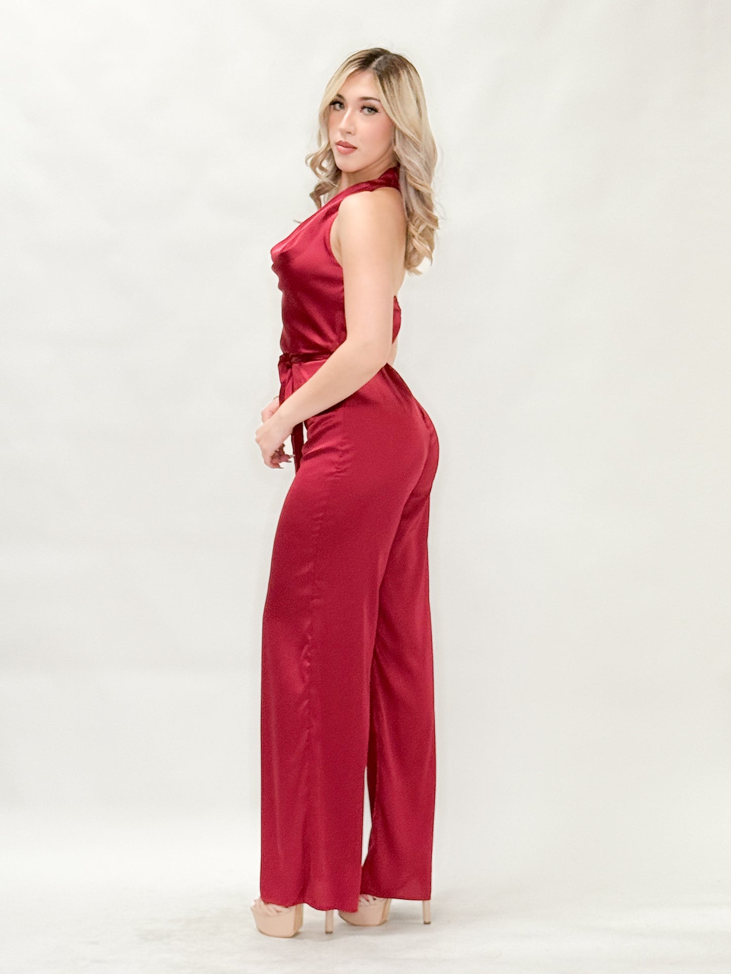 Halter Satin Jumpsuit