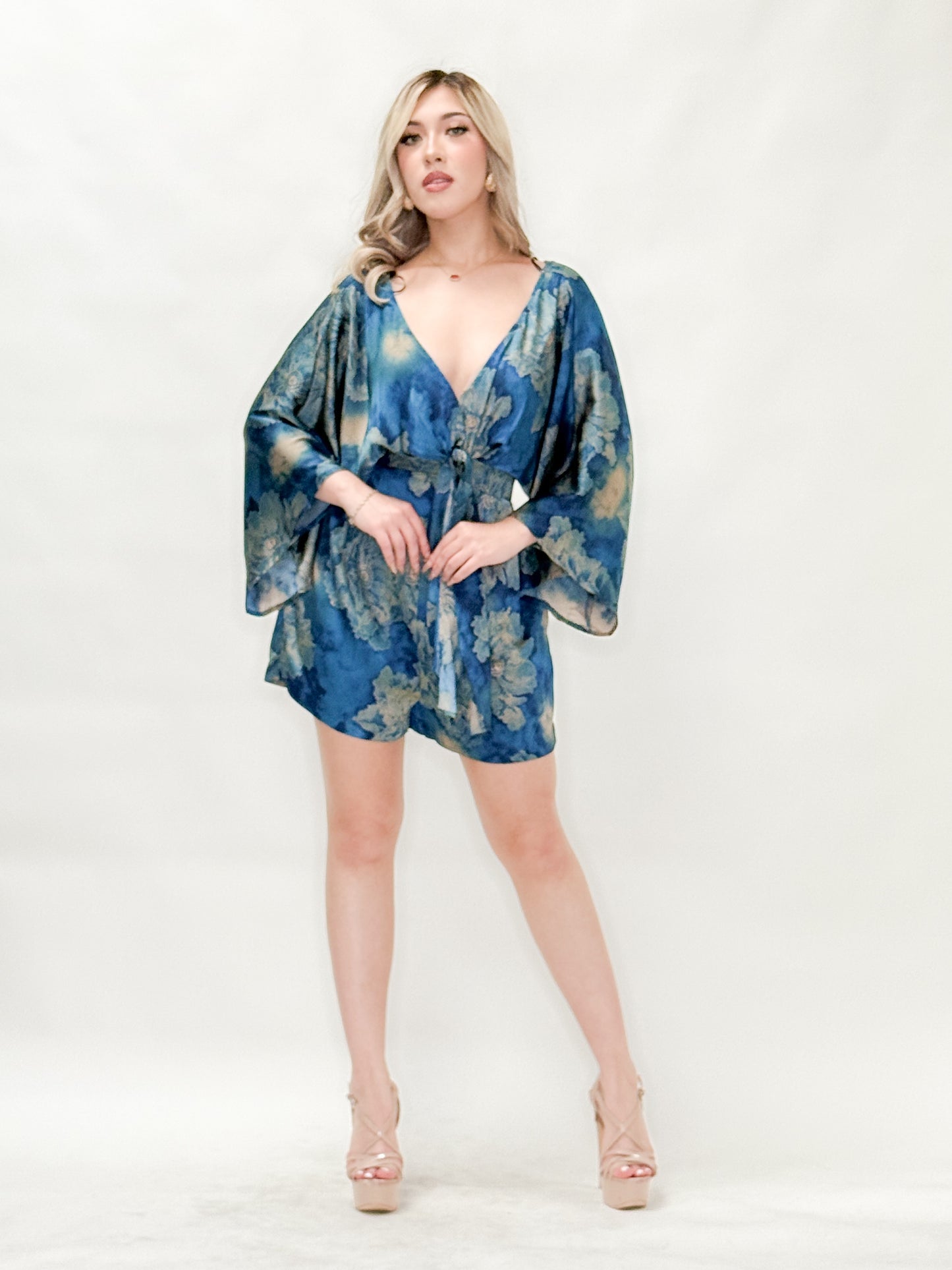 Kimono Sleeve Elastic Back Waisted Romper