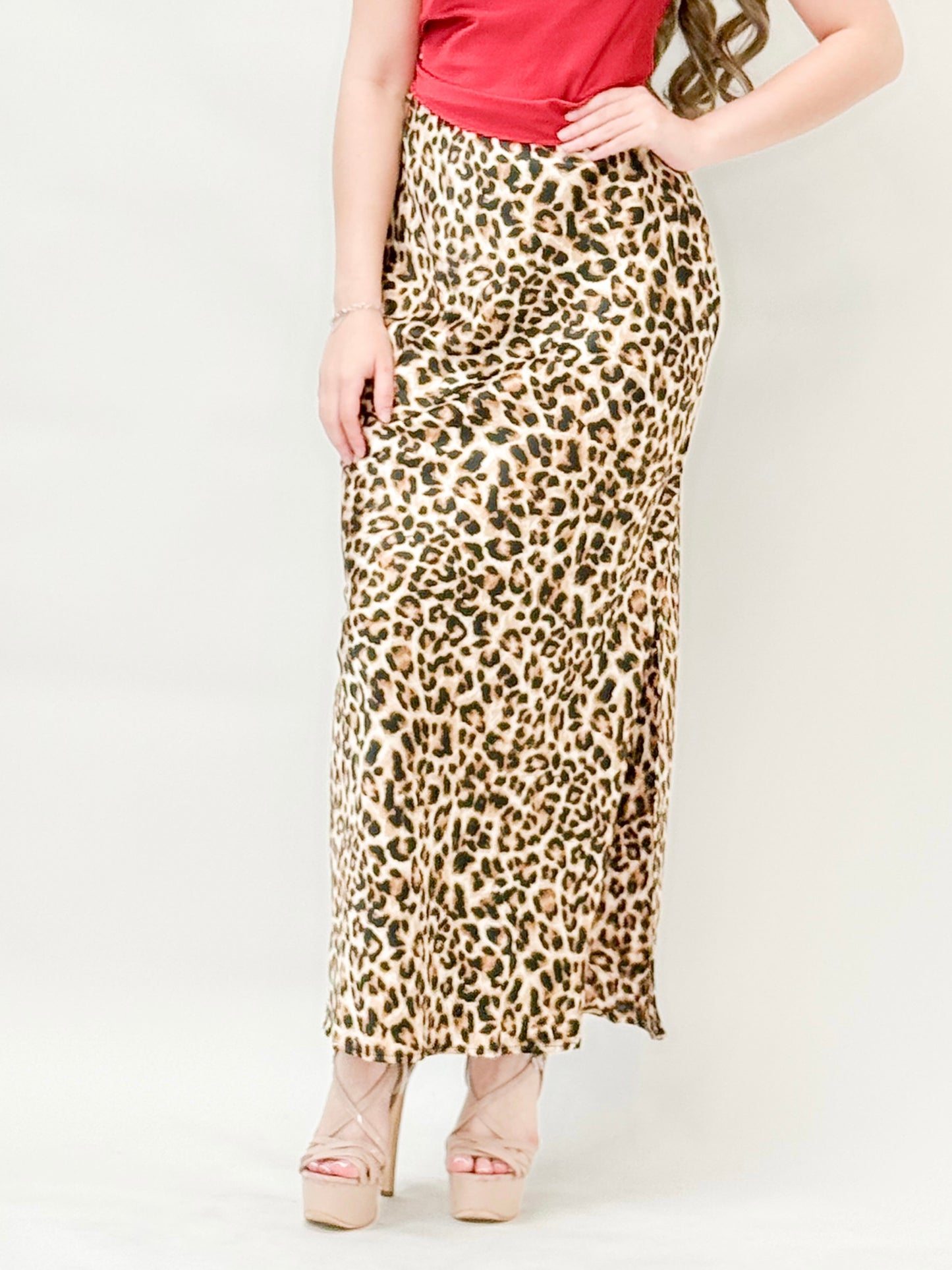 Satin High-Slit Maxi Skirt