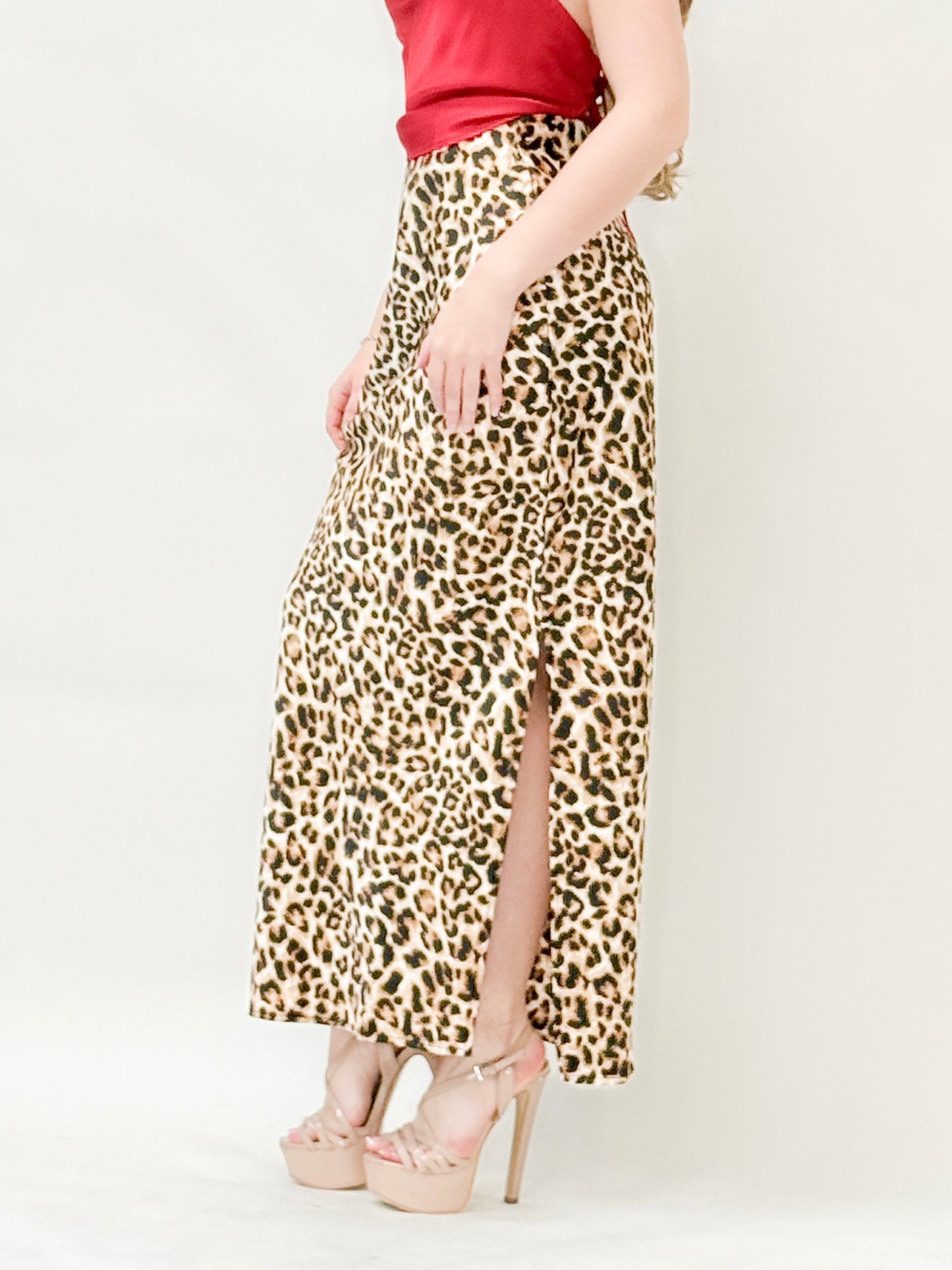 Satin High-Slit Maxi Skirt