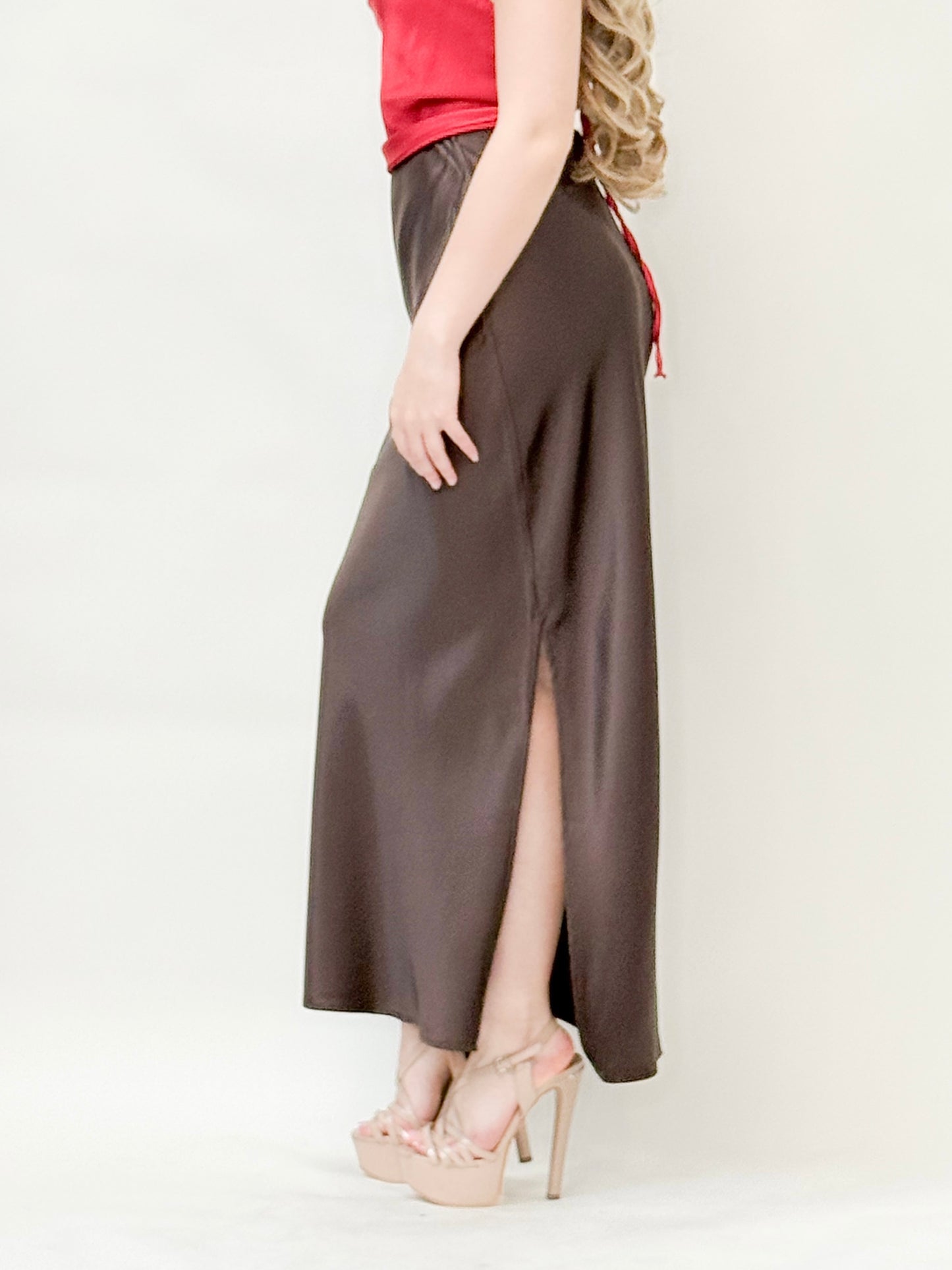 Satin High-Slit Maxi Skirt