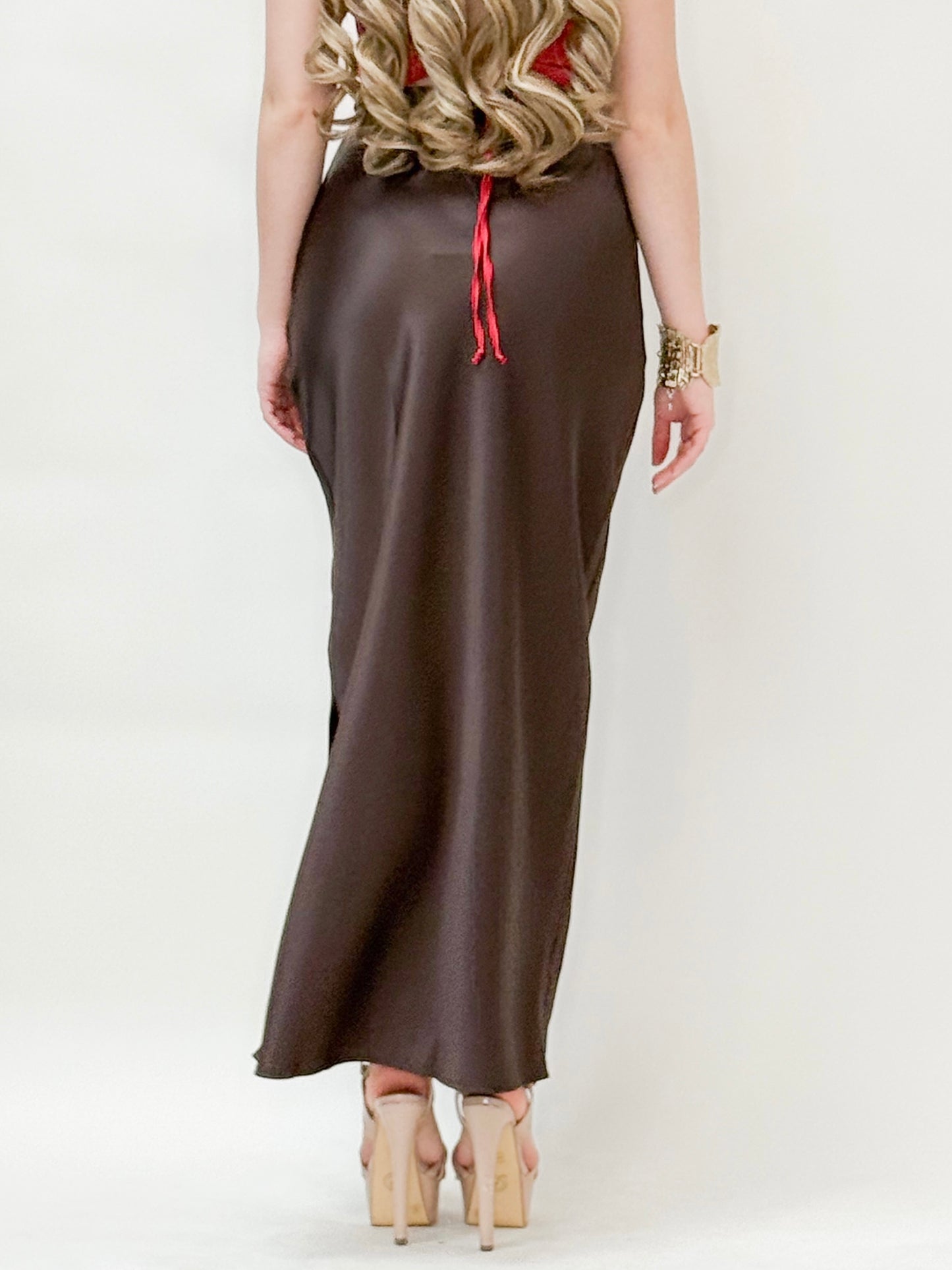 Satin High-Slit Maxi Skirt