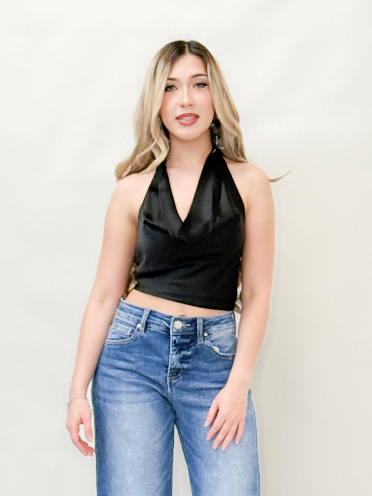 Satin Cowl Neck Halter Top
