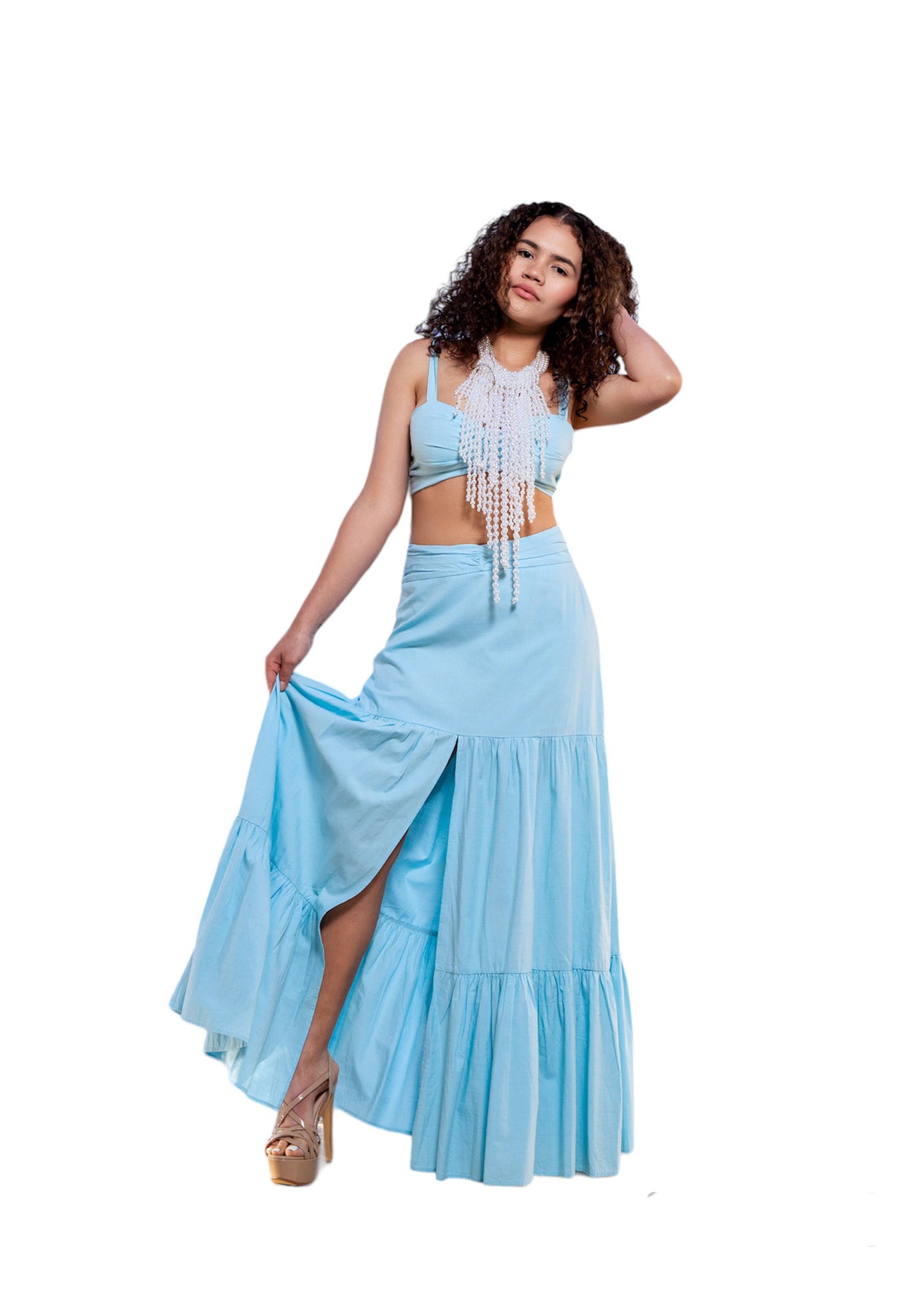 Blue Matching Set Skirt and Top