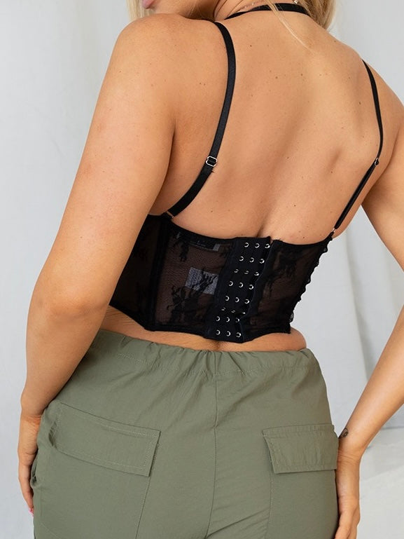 Stretch Lace Mesh Bustier Corset Top