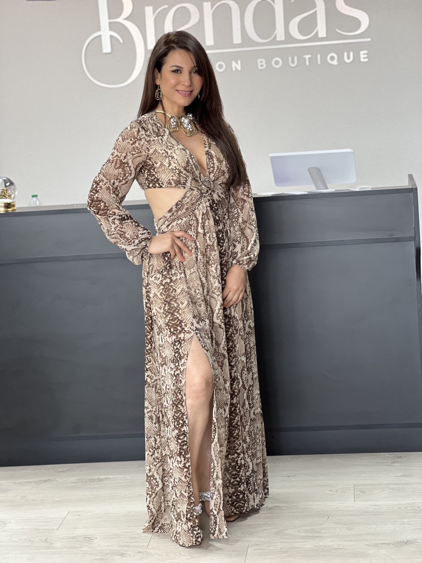 Long Sleeve Open Side Maxi Dress