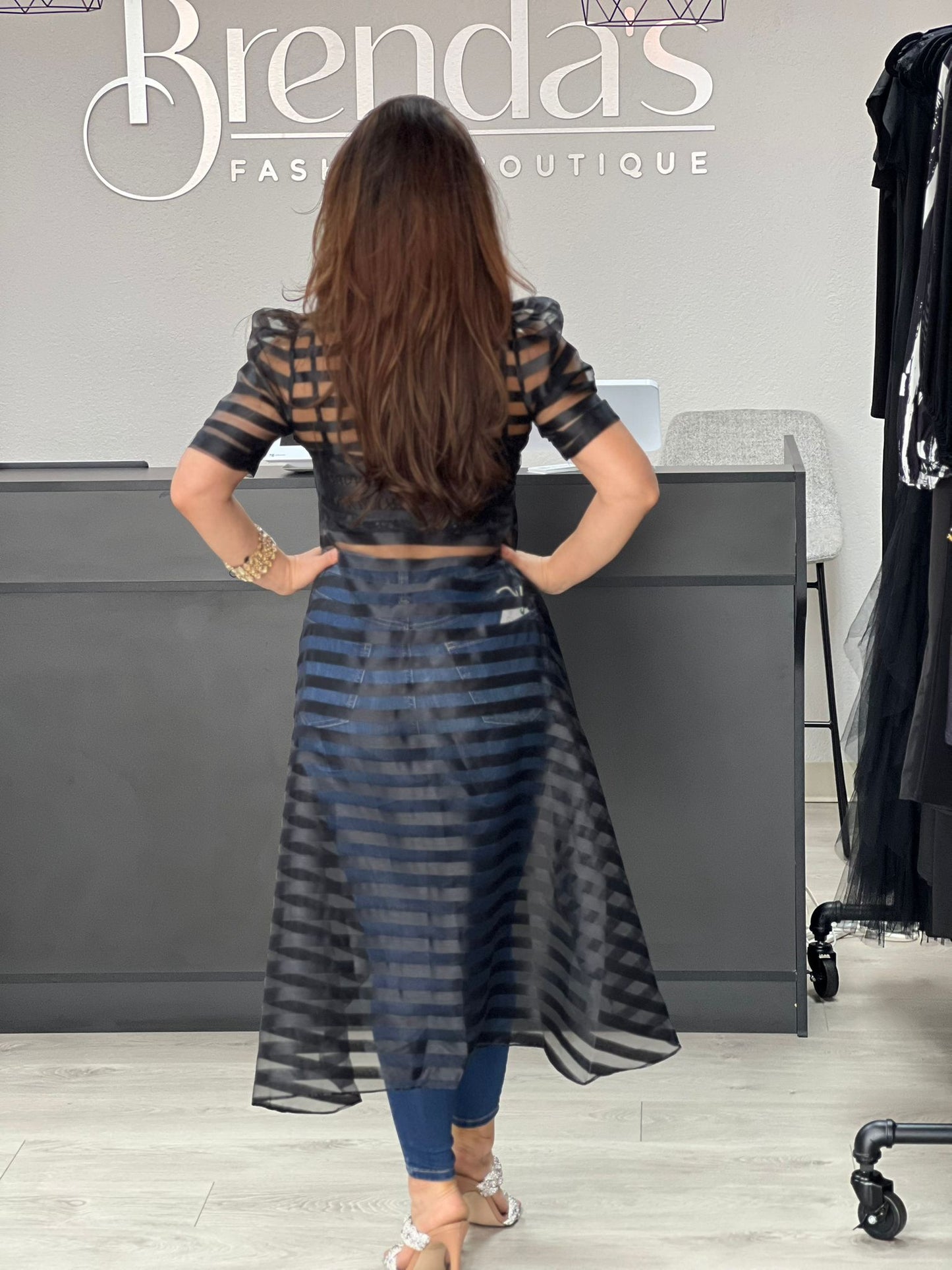 Long Sleeves Notch Lapel Double-Breasted Mesh Long Organza Jackets