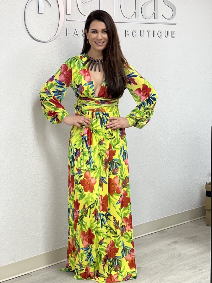 Long Sleeve Flor Print Maxi Dress