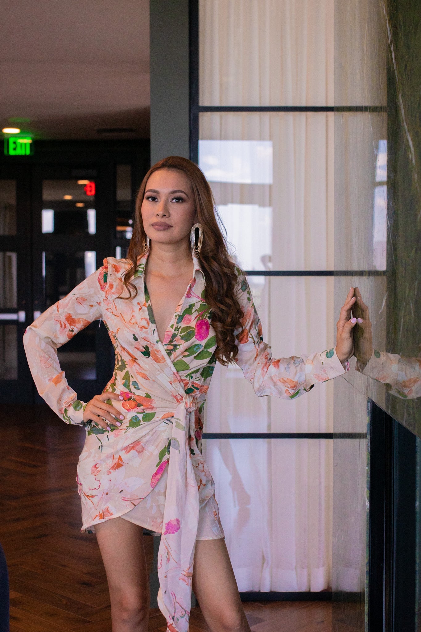 Long Sleeves Floral Mini Dress