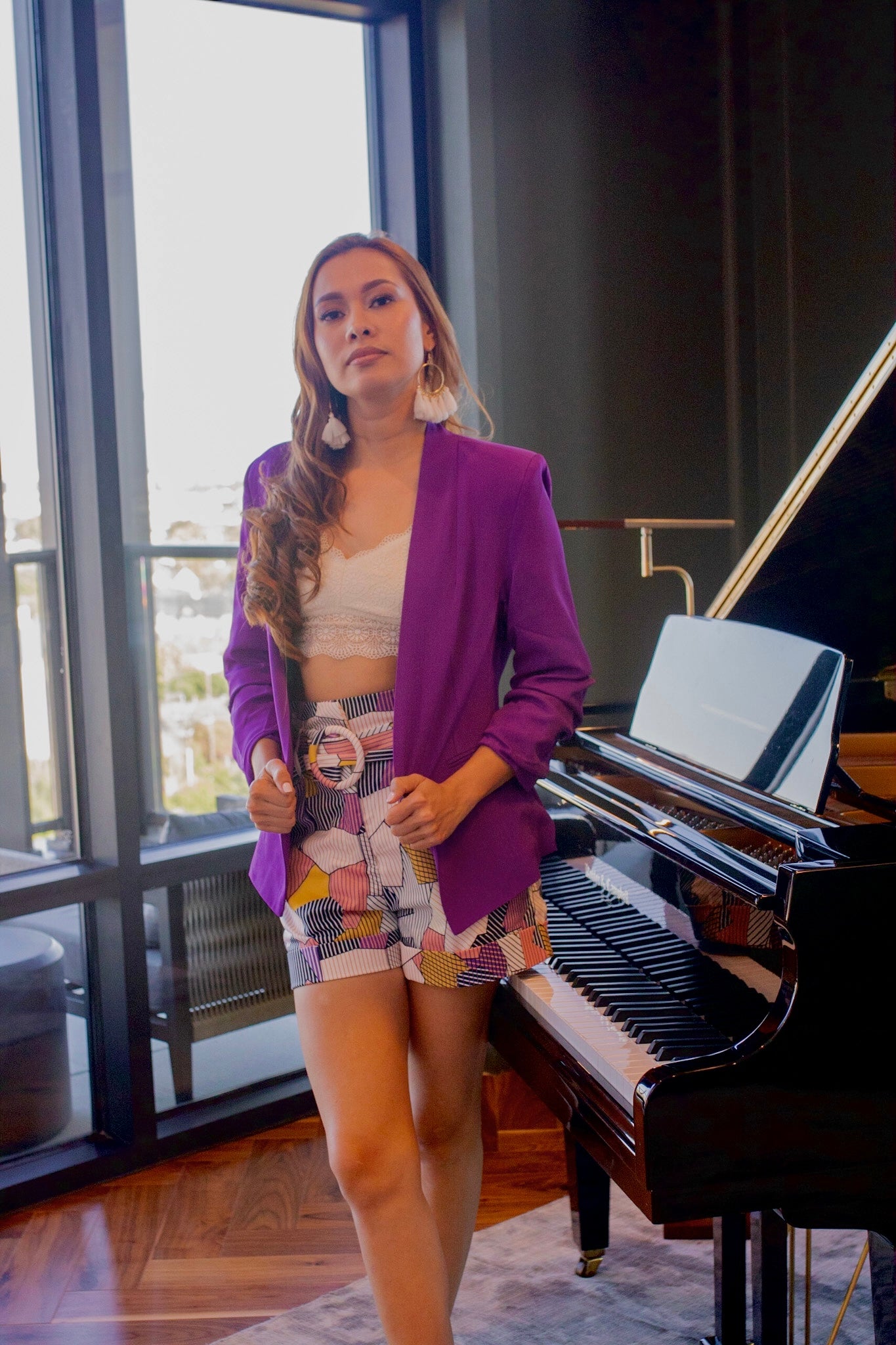 pattern shorts and blazer set