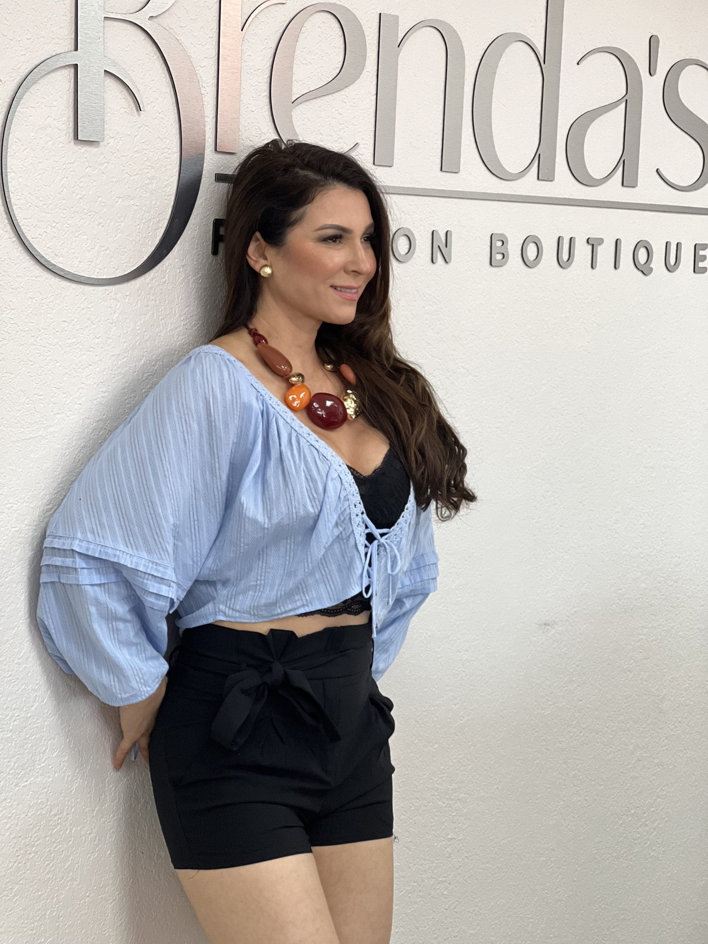 High Waist Bow Tie Short Paper Bag Short