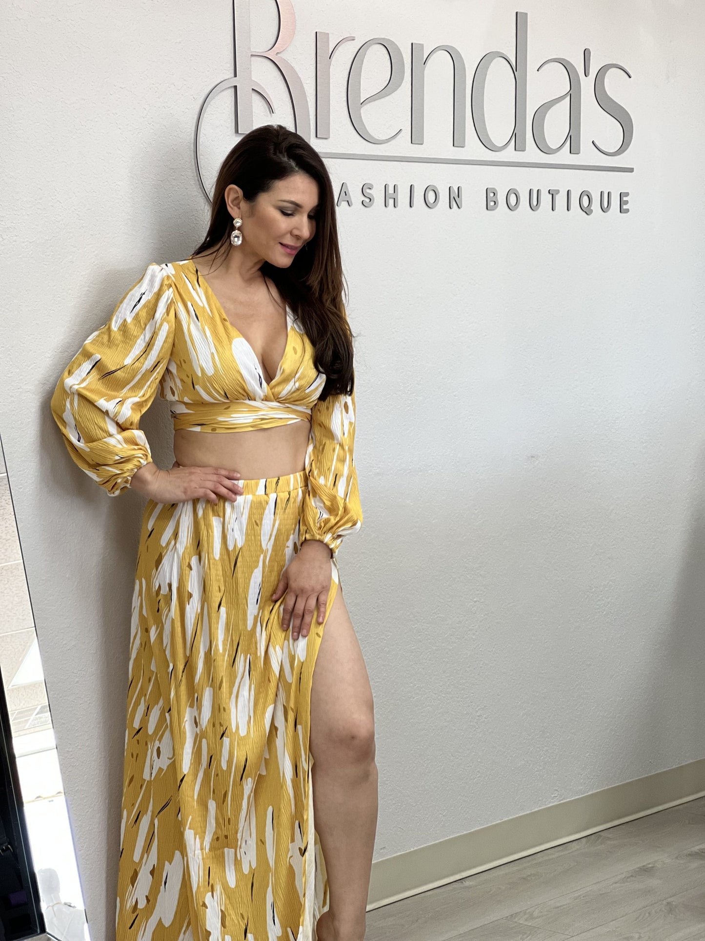 Crop Top And Maxi Skirt In Yellow Floral