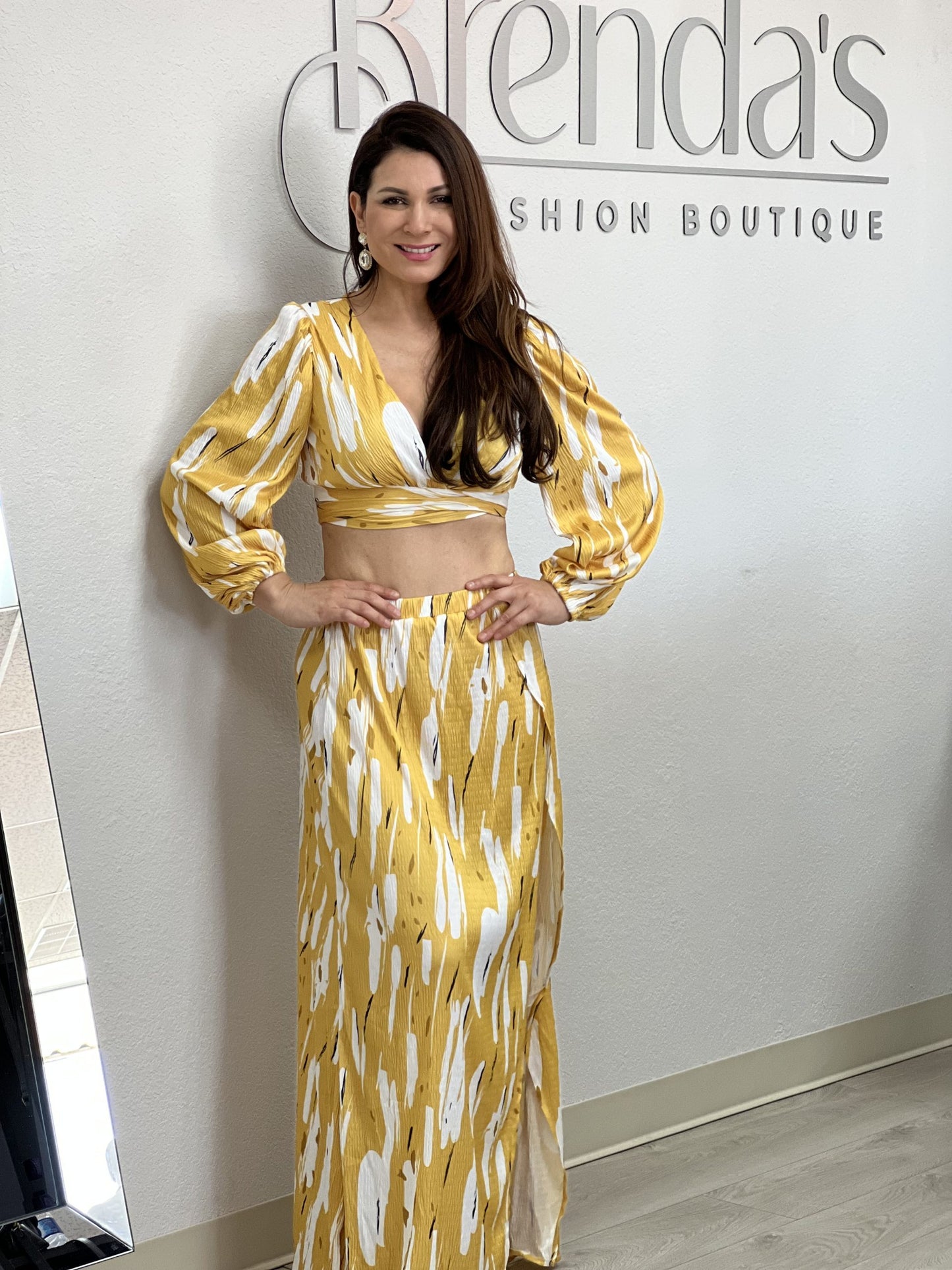 Crop Top And Maxi Skirt In Yellow Floral