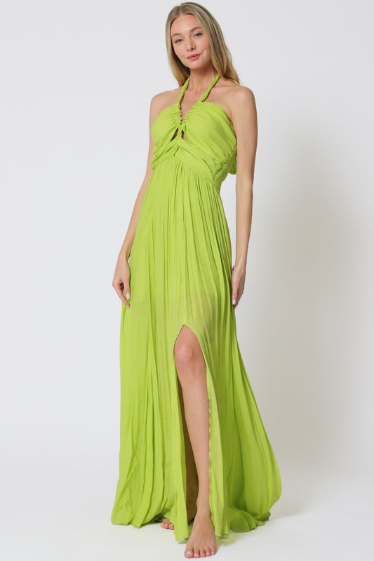 Halter Cut-Out F Chest Smocked Maxi Dress