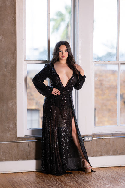 Sequin Deep V-Neck Maxi Dress