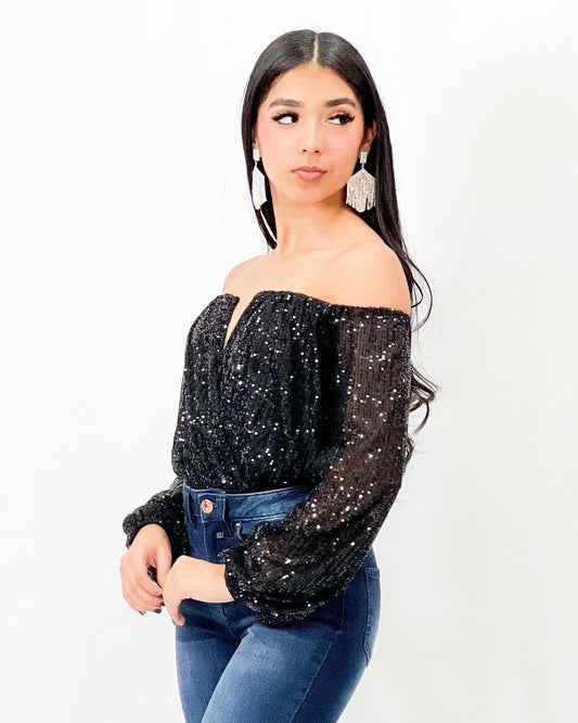 Sequin Off-Shoulder Blouse