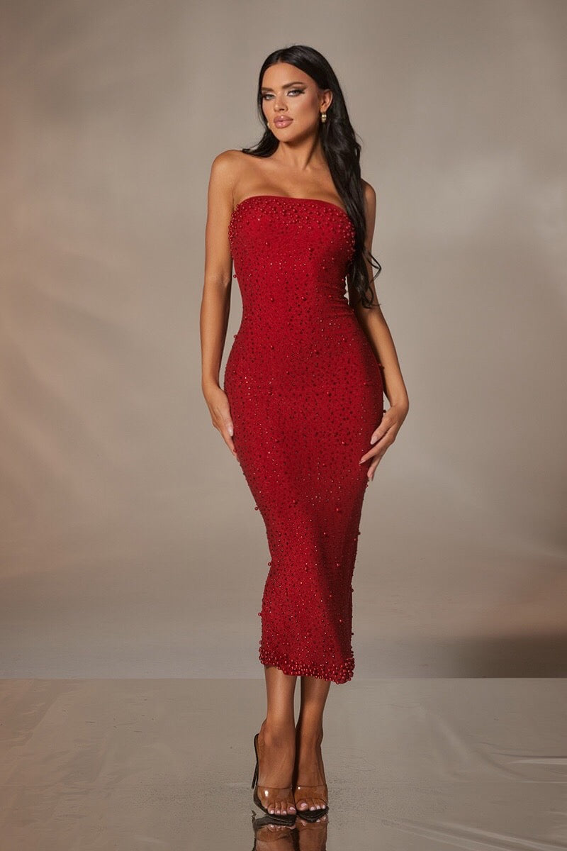 Rhinestone Embellished Bodycon Maxi Dress