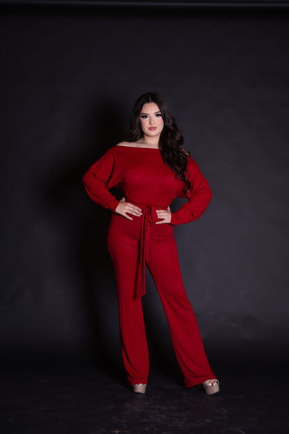 Off Shoulder Knit Jumpsuit