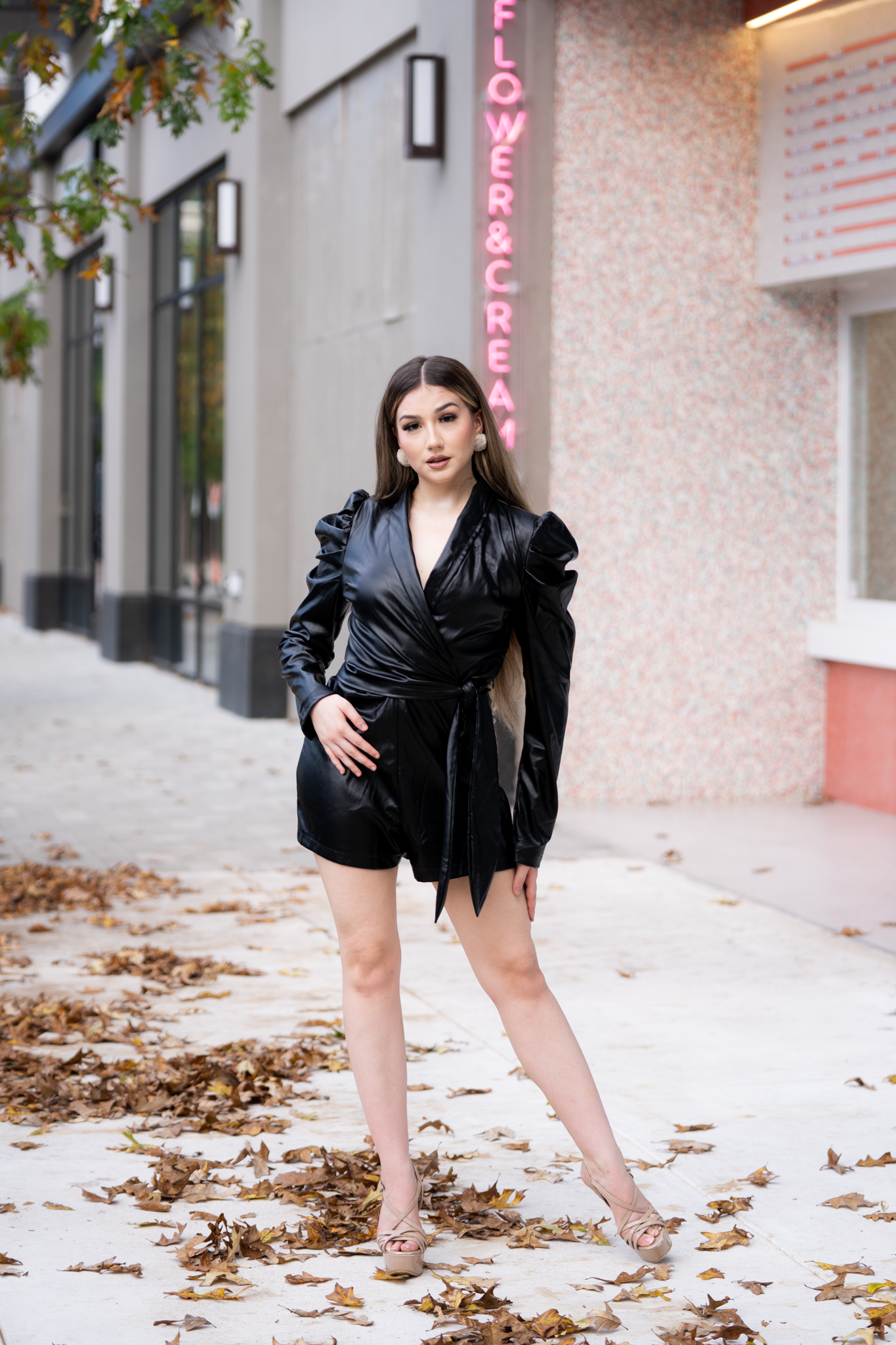 Faux Leather And Golden Spandex Rompers