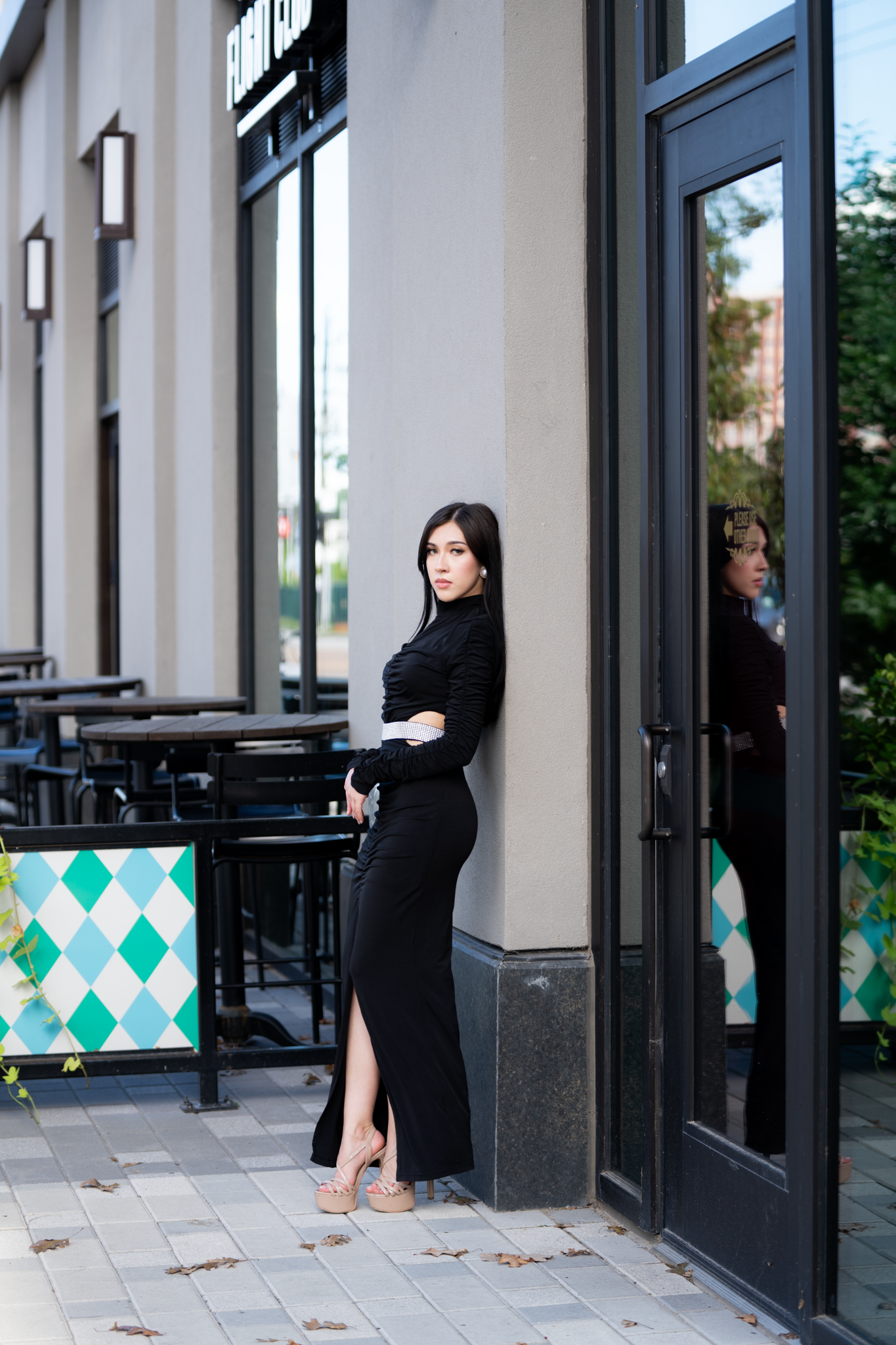 Cut Out Waist Bodycon Black Dress 