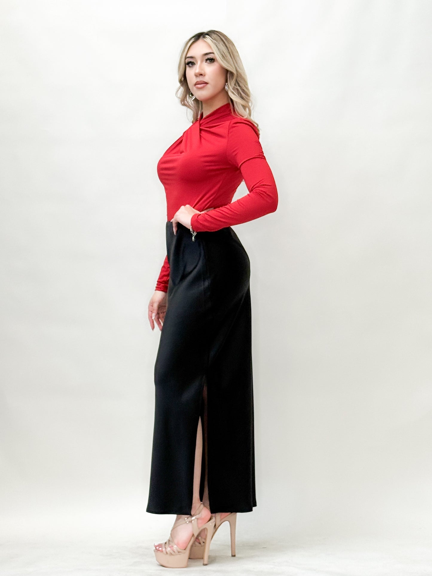 Scarlet Elegance Cross-Neck Top