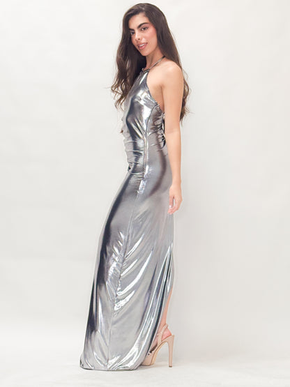 Metalic Halter Maxi Dress