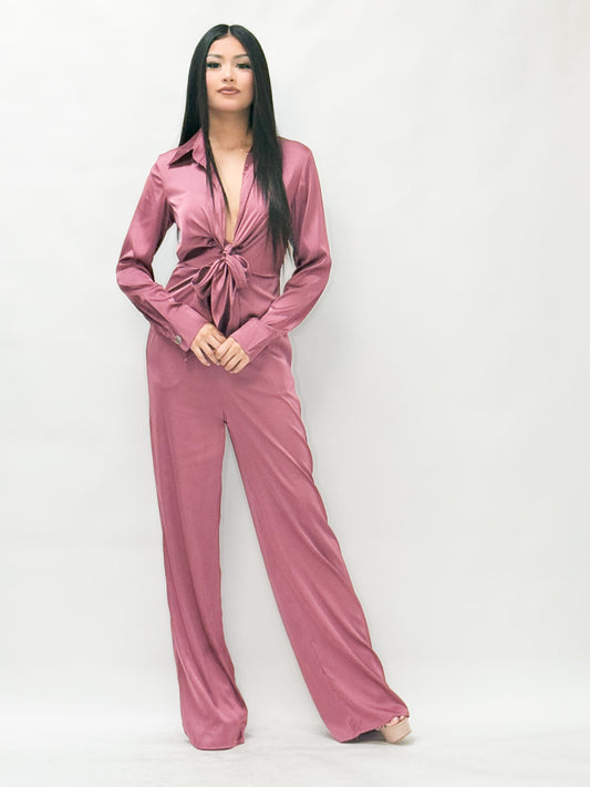 Long Sleeve Satin Jumpsuit