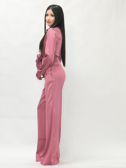 Long Sleeve Satin Jumpsuit