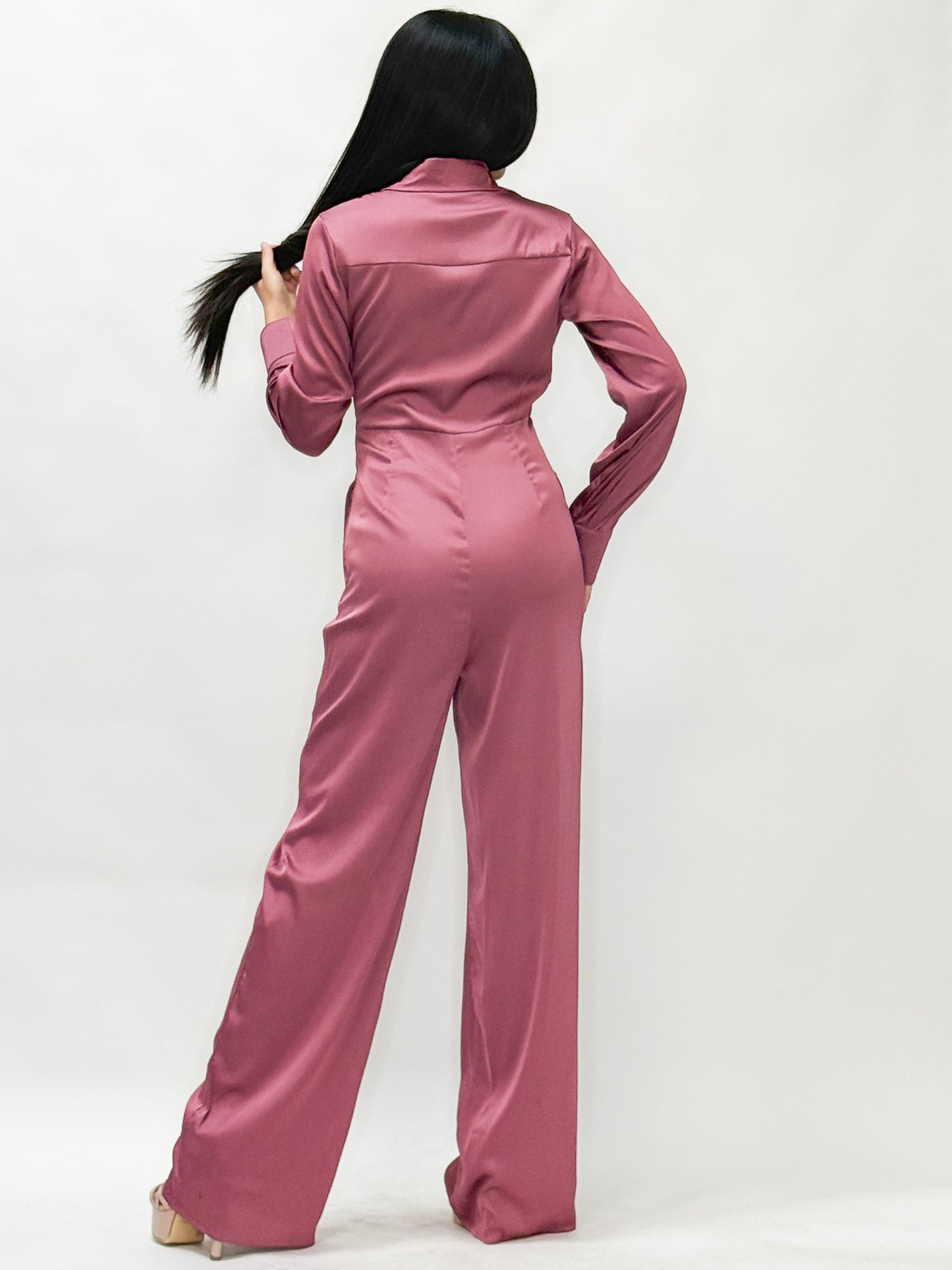 Long Sleeve Satin Jumpsuit