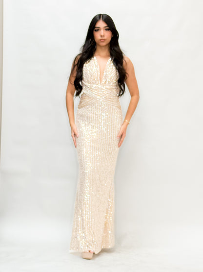 Sequin Maxi Dress Gold