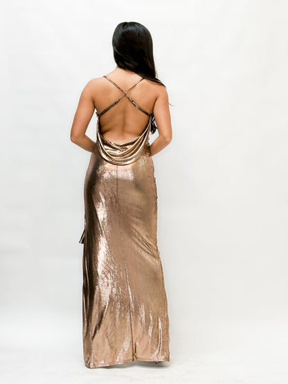 Bronze Metalic Maxi Dress