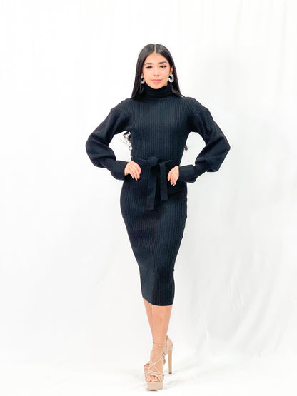 Long Sleeves Wool Midi Dress