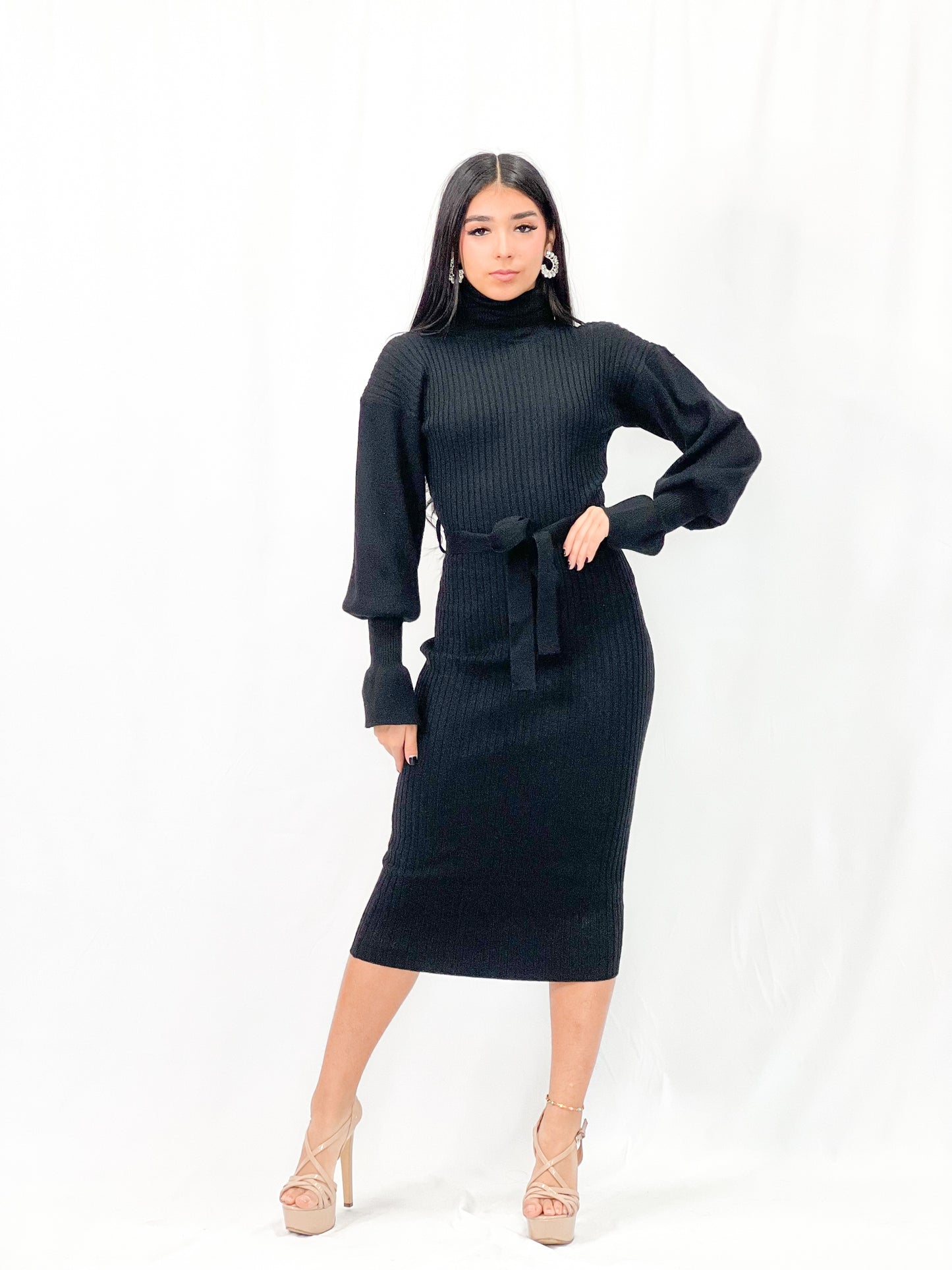 Long Sleeves Wool Midi Dress