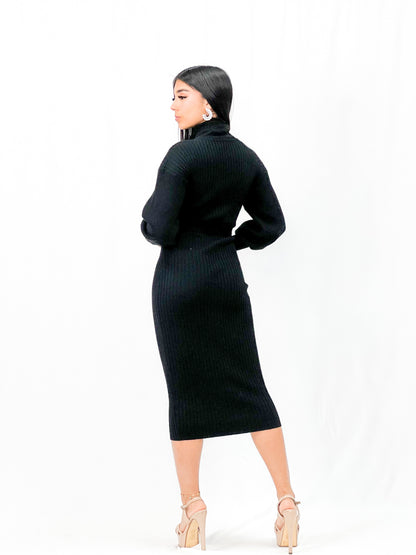 Long Sleeves Wool Midi Dress