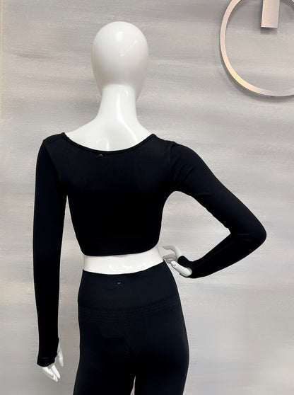 Long Sleeve Square Neck Ribbed Crop Top